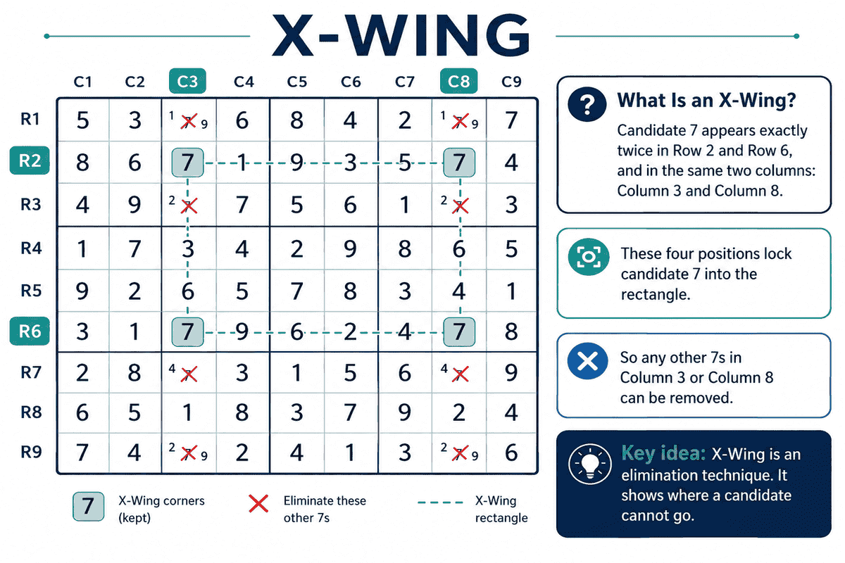 Dicas de Sudoku: X-Wing explicado com exemplos claros - 1